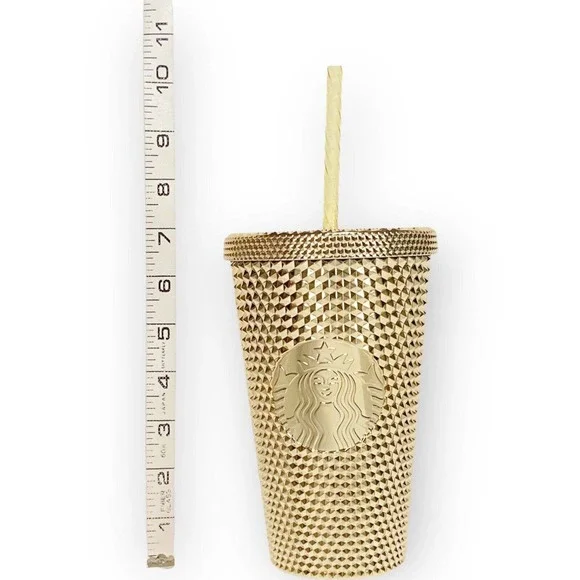 Starbucks Gold Studded Tumbler 16 oz Grande Holiday 2022 Metallic Bling Cold Cup - Picture 4 of 10